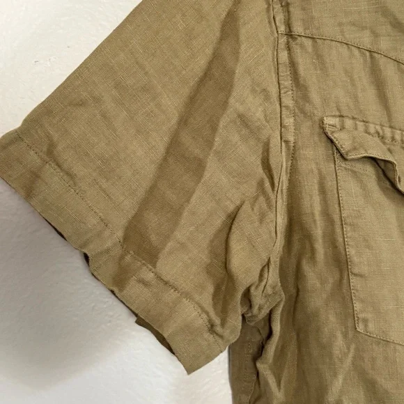 Taylor Stitch Olive Linen Western Short Sleeve Shirt - 40 / Medium